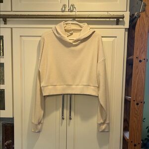 ALO Yoga Ribbed Cropped Hoodie in Cream